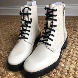 New w Tag: MNG Mango Cream Leather Military Boots. Size 7.5